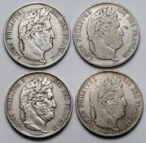 France, Louis Philippe I, 5 francs 1833-1848 - set (4pcs)