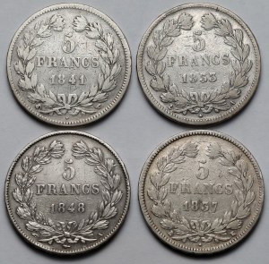 France, Louis Philippe I, 5 francs 1833-1848 - set (4pcs)
