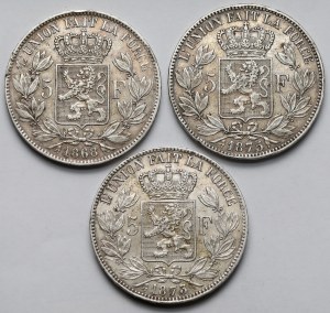 Belgique, Léopold II, 5 francs 1868-1875 - set (3pc)