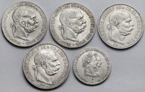 Austria and Hungary, Franz Joseph I, Medal 1844 and 5 crowns 1900-1909 - set (5pcs)