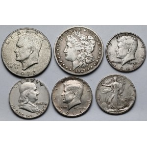 USA, 1/2 - 1 dolar 1887-1972 - zestaw (6szt)