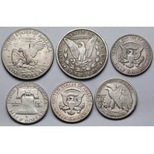 USA, 1/2 - 1 dolar 1887-1972 - zestaw (6szt)