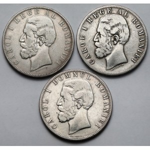 Rumunia, Karol I, 5 lei 1880-1883 - zestaw (3szt)