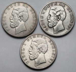 Roumanie, Charles Ier, 5 lei 1880-1883 - set (3pcs)