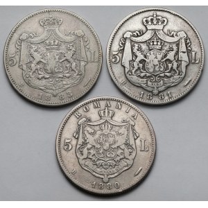 Rumunia, Karol I, 5 lei 1880-1883 - zestaw (3szt)