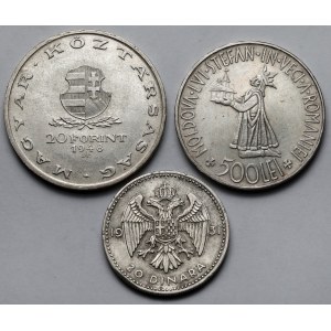 Węgry, Rumunia i Jugosławia, Monety srebrne 1931-1948 - zestaw (3szt)
