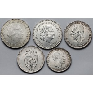 Niderlandy, Norwegia i Szwecja, Monety srebrne 1913-1973 - zestaw (5szt)