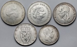 Pays-Bas, Norvège et Suède, Pièces en argent 1913-1973 - set (5pc)