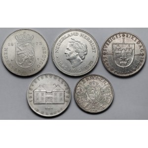 Niderlandy, Norwegia i Szwecja, Monety srebrne 1913-1973 - zestaw (5szt)