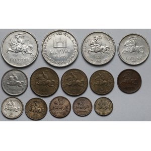Litwa, 1 centas - 10 litu 1925-1938 - w tym Smetona - zestaw (14szt)