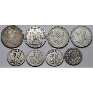 Europa i USA, Srebrne monety 1816-1946 - zestaw (8szt)