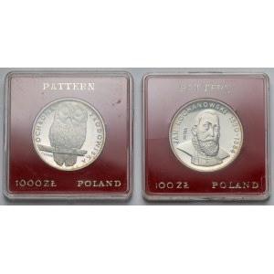 Próba SREBRO 100 - 1.000 złotych 1980-1986 Jan Kochanowski i Sowa - zestaw (2szt)