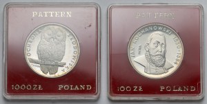 Échantillon ARGENT 100 - 1 000 or 1980-1986 Jan Kochanowski et Hibou - set (2pcs)