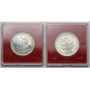 Próba SREBRO 100 - 1.000 złotych 1980-1986 Jan Kochanowski i Sowa - zestaw (2szt)
