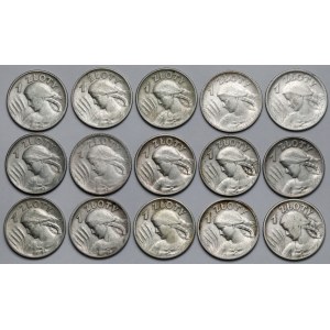 Kobieta i kłosy 1 złoty 1924-1925 - zestaw (15szt)
