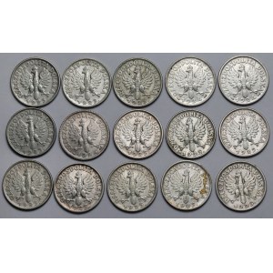 Kobieta i kłosy 1 złoty 1924-1925 - zestaw (15szt)