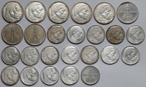 Allemagne, Troisième Reich, 2-5 marks 1934-1939 - Hindenburg et l'Eglise - set (25pcs)