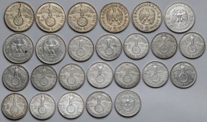 Allemagne, Troisième Reich, 2-5 marks 1934-1939 - Hindenburg et l'Eglise - set (25pcs)