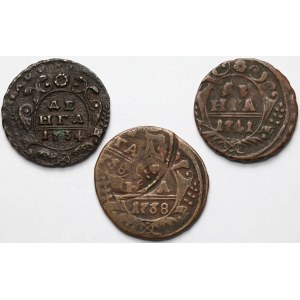 Rosja, Anna i Iwan VI, Dengi 1734-1741 - zestaw (3szt)
