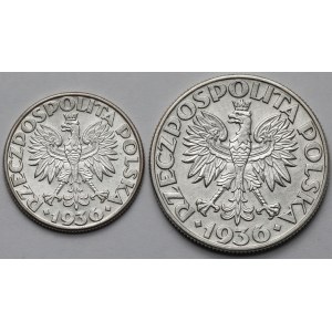 Żaglowiec 2 i 5 złotych 1936 - zestaw (2szt)