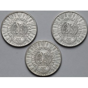 Strzelecki, Piłsudski 5 złotych 1934 - zestaw (3szt)