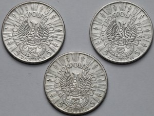 Strzelecki, Piłsudski 5 zloty 1934 - set (3pcs)