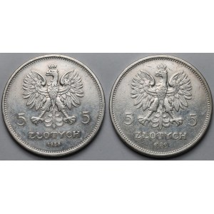 5 złotych 1928-1930 Nike i Sztandar - zestaw (2szt)