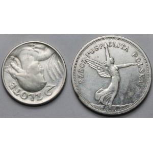 2-5 złotych 1924-1928, Kobieta i kłosy i Nike - zestaw (2szt)