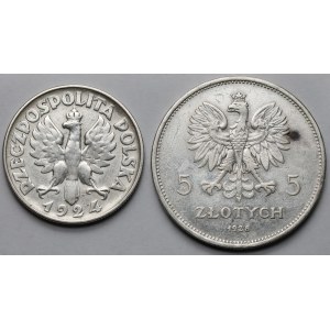 2-5 złotych 1924-1928, Kobieta i kłosy i Nike - zestaw (2szt)
