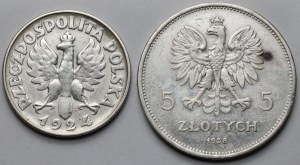 2-5 gold 1924-1928, Woman and ears and Nike - set (2pcs)