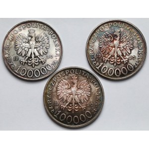100.000 złotych 1990 Solidarność - odmiana A - zestaw (3szt)