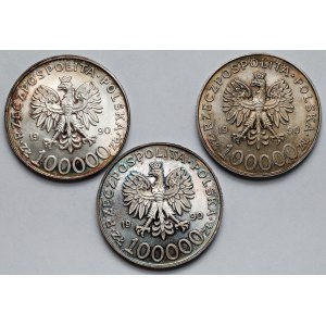 100.000 złotych 1990 Solidarność - odmiana A - zestaw (3szt)