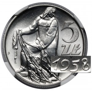 5 złotych 1958 Rybak - wąska ósemka