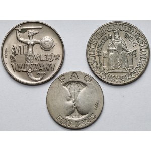 Próba CuNi 10 złotych 1964-1971 Kazimierz Wielki, VII Wieków Warszawy i FAO Fiat Panis - zestaw (3szt)