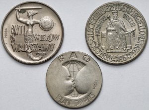 CuNi 10 zloty 1964-1971 Casimir le Grand, 7e siècles de Varsovie et FAO Fiat Panis - set (3pcs)