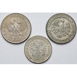 Próba CuNi 10 złotych 1964-1971 Kazimierz Wielki, VII Wieków Warszawy i FAO Fiat Panis - zestaw (3szt)