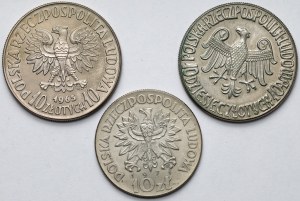 CuNi 10 zloty 1964-1971 Casimir le Grand, 7e siècles de Varsovie et FAO Fiat Panis - set (3pcs)