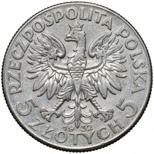 Głowa Kobiety 5 złotych 1932 ze znakiem, Warszawa - rzadkie