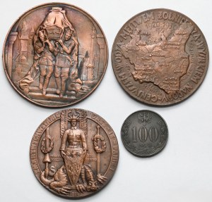 Cast Medals 1916-1936 and Copy of 100 Marks 1922 - set (4pcs)
