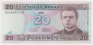 Lituanie, 20 Litu 1993