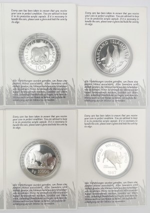 Tanzania, Indonesia, Falkland Islands.... WWF silver coins - set (4pcs)
