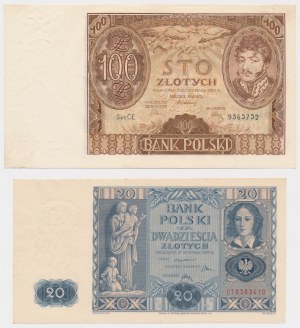 100 zł 1934 i 20 zł 1936 - zestaw (2szt)