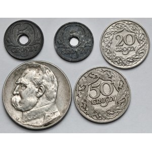 5-50 groszy i 5 złotych 1923-1939 - zestaw (5szt)