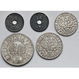 5-50 groszy i 5 złotych 1923-1939 - zestaw (5szt)