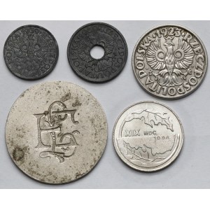 1-20 groszy 1923-1939 i żetony - zestaw (5szt)