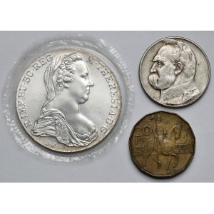 Europa, 5 złotych 1935, 20 koron 1993 i Talar 1780 - nowe bicie - zestaw (3szt)