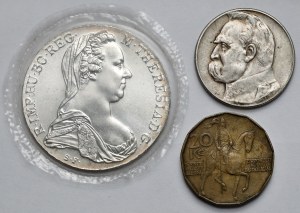 Europe, 5 zloty 1935, 20 couronnes 1993 et Thaler 1780 - nouvelle frappe - set (3pcs)