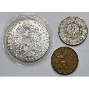 Europa, 5 złotych 1935, 20 koron 1993 i Talar 1780 - nowe bicie - zestaw (3szt)