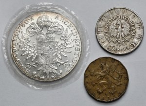 Europe, 5 zloty 1935, 20 couronnes 1993 et Thaler 1780 - nouvelle frappe - set (3pcs)
