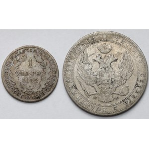 1 złoty polski 1832 KG i 3/4 rubla = 5 złotych 1837 MW, Warszawa - zestaw (2szt)